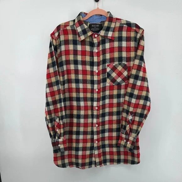 Bogari Grunge Gorpcore Outdoor Multicolor Plaid Casual Flannel Shirt SzL - Picture 1 of 13